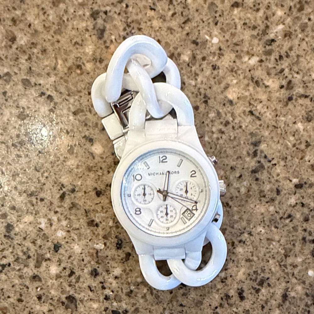 Michael Kors White Ceramic Link Chronograph Bracelet Watch